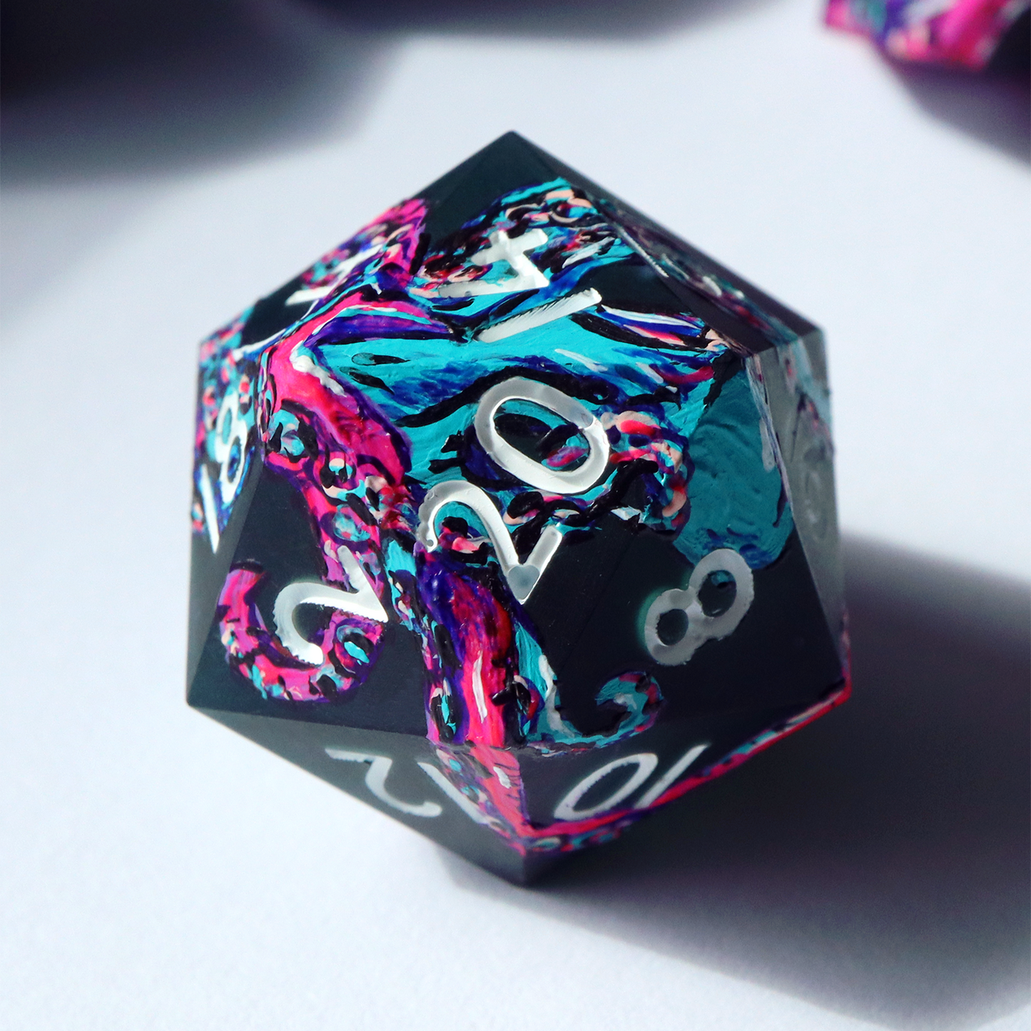 LIMITED RUN - Neon Abyss - handmade sharp edge 7 piece dice set